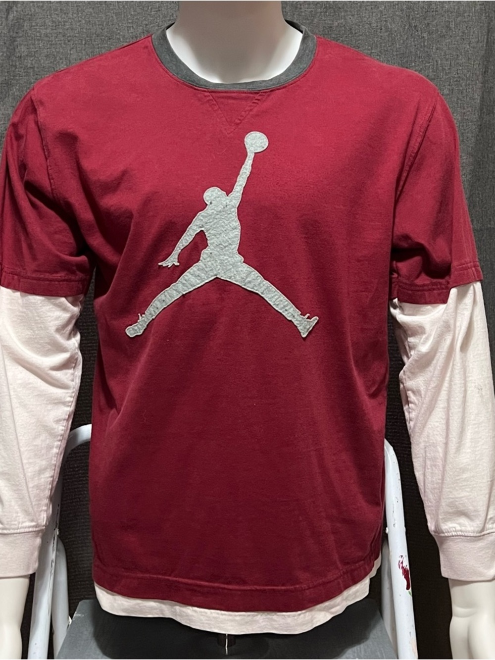 Jordan Boys Two-Tone Burgundy Long Sleeve Tee with Silver Jumpman